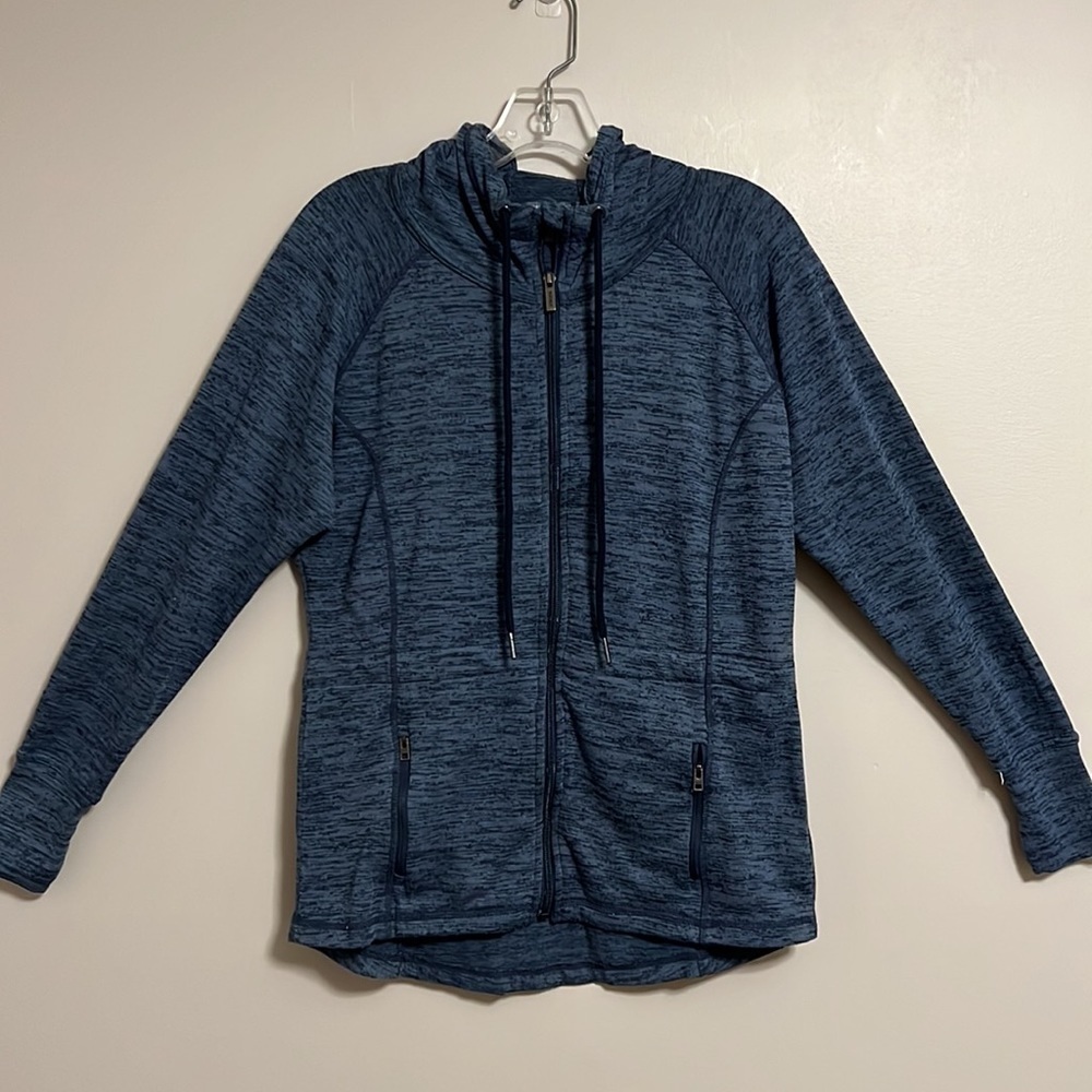 Athleta No Sweat Heather Blue Hooded Jacket.‎ Size XXS
